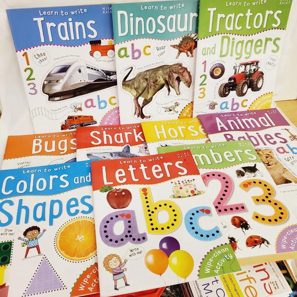 Set Of 10 Miles Kelly Wipe-Clean Activity Learn To Write Letters, Number, Colors